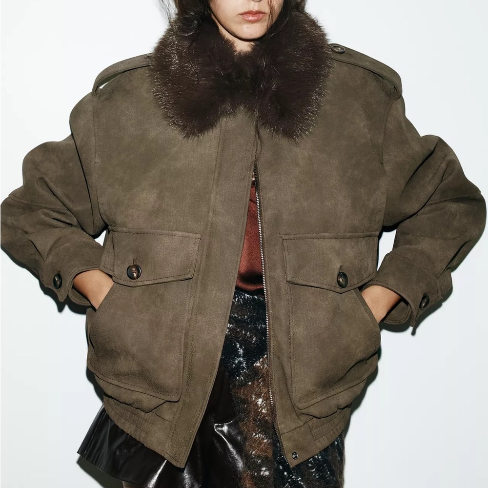 ZARA FAUX SUEDE JACKET WITH REMOVABLE COLLAR